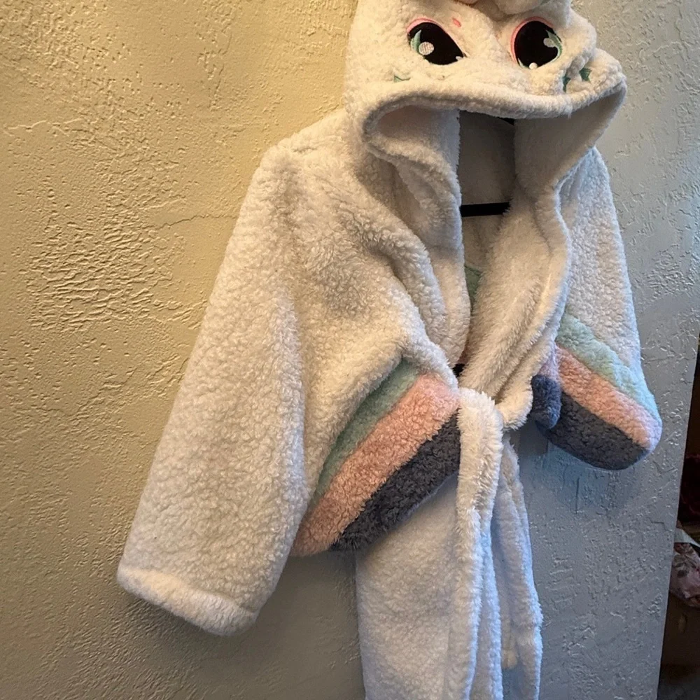 Unicorn Kids Robe - White with Pastel Accents 4/5t